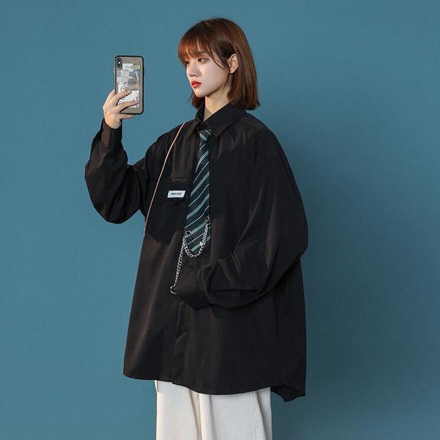 サブカル 服 地雷系 通販 長袖シャツ ネクタイ付き チェーン