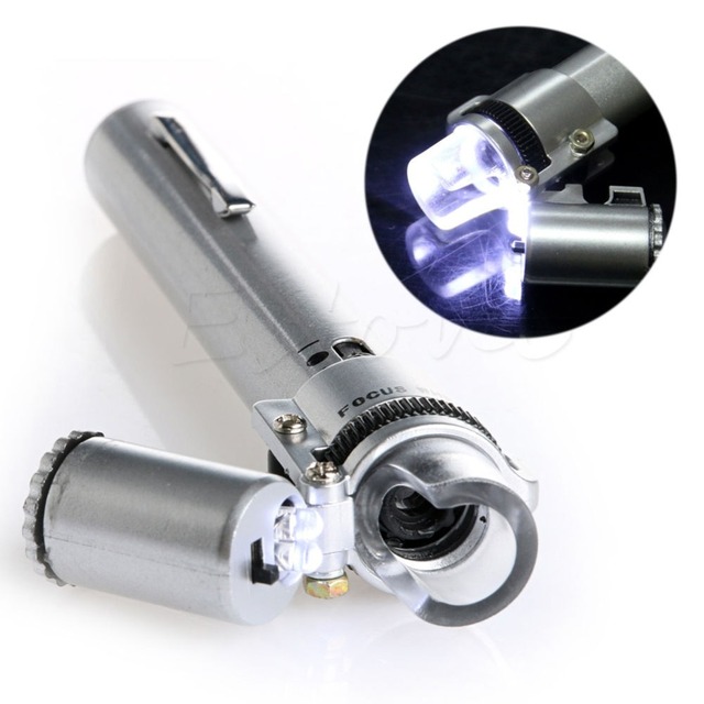 100X 顕微鏡ポケット通貨 LED ライトジュエリー拡大鏡レンズルーペガラス新 'lirunzu