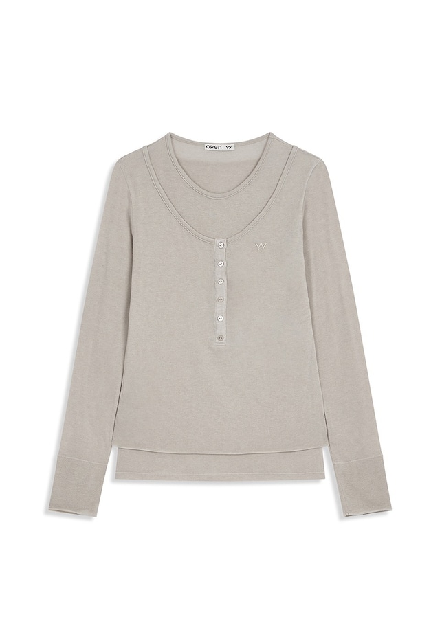 [OPEN YY] LAYERED HENLEY LOUNGE TEE, BEIGE 正規品 韓国ブランド 韓国通販 韓国代行 韓国ファッション オープン ワイワイ 日本 店舗