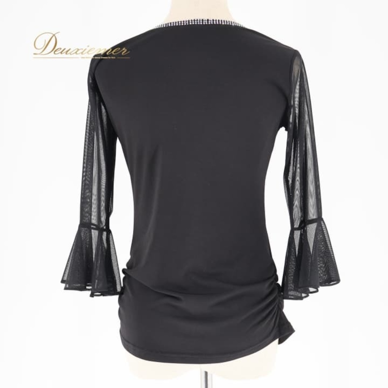 社交ダンス 衣装 トップス ブラウス ブラック系 タカダンス TAKA DANCE 黒 ラインストーン 練習 レッスン 伸縮 ストレッチ 透け感 上品 かわいい キラキラ ダンス衣装 ステージ イベント パーティー