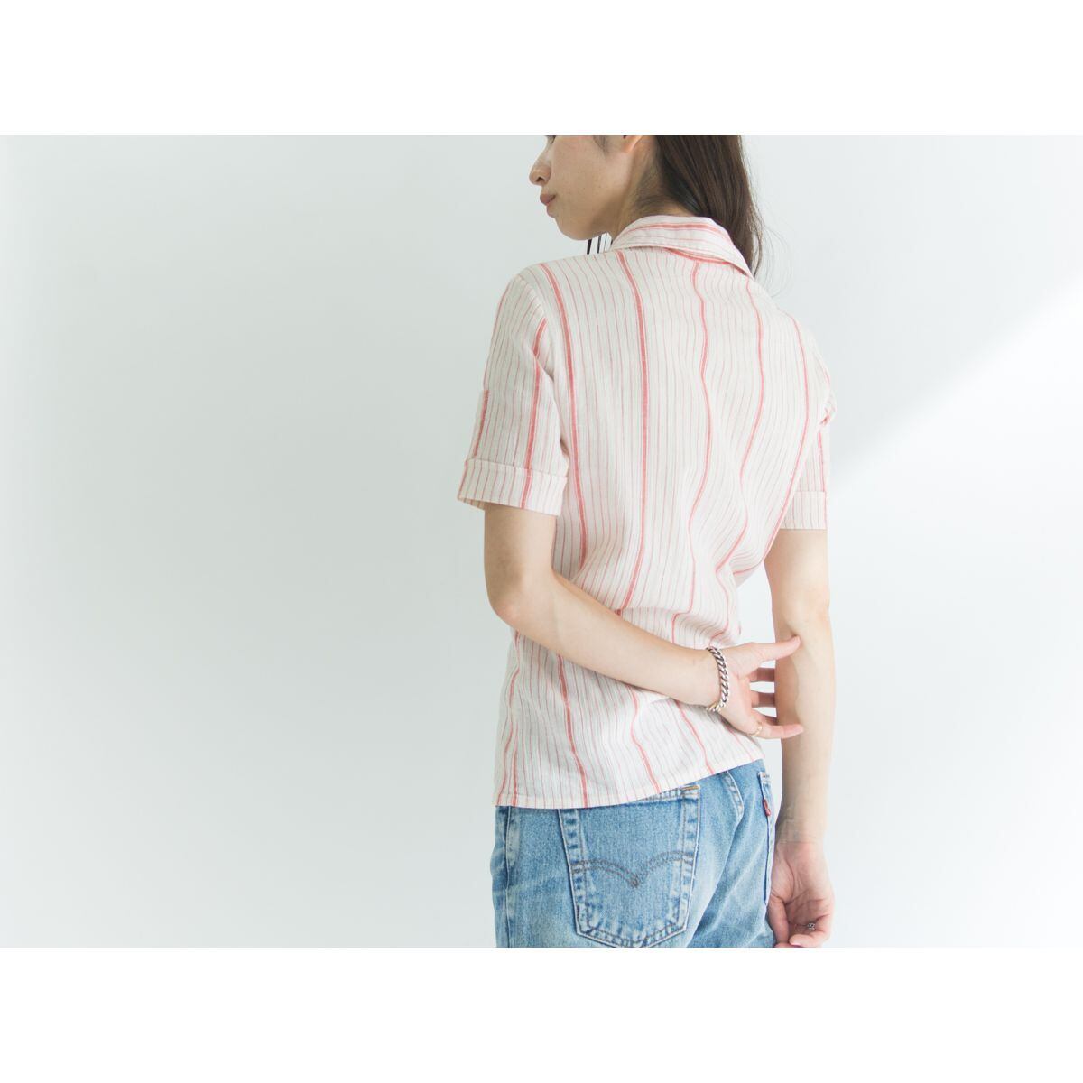 【NEW MAN PARIS】Made in France striped crepe H/S shirt(フランス製 ストライプ半袖シャツ)8e