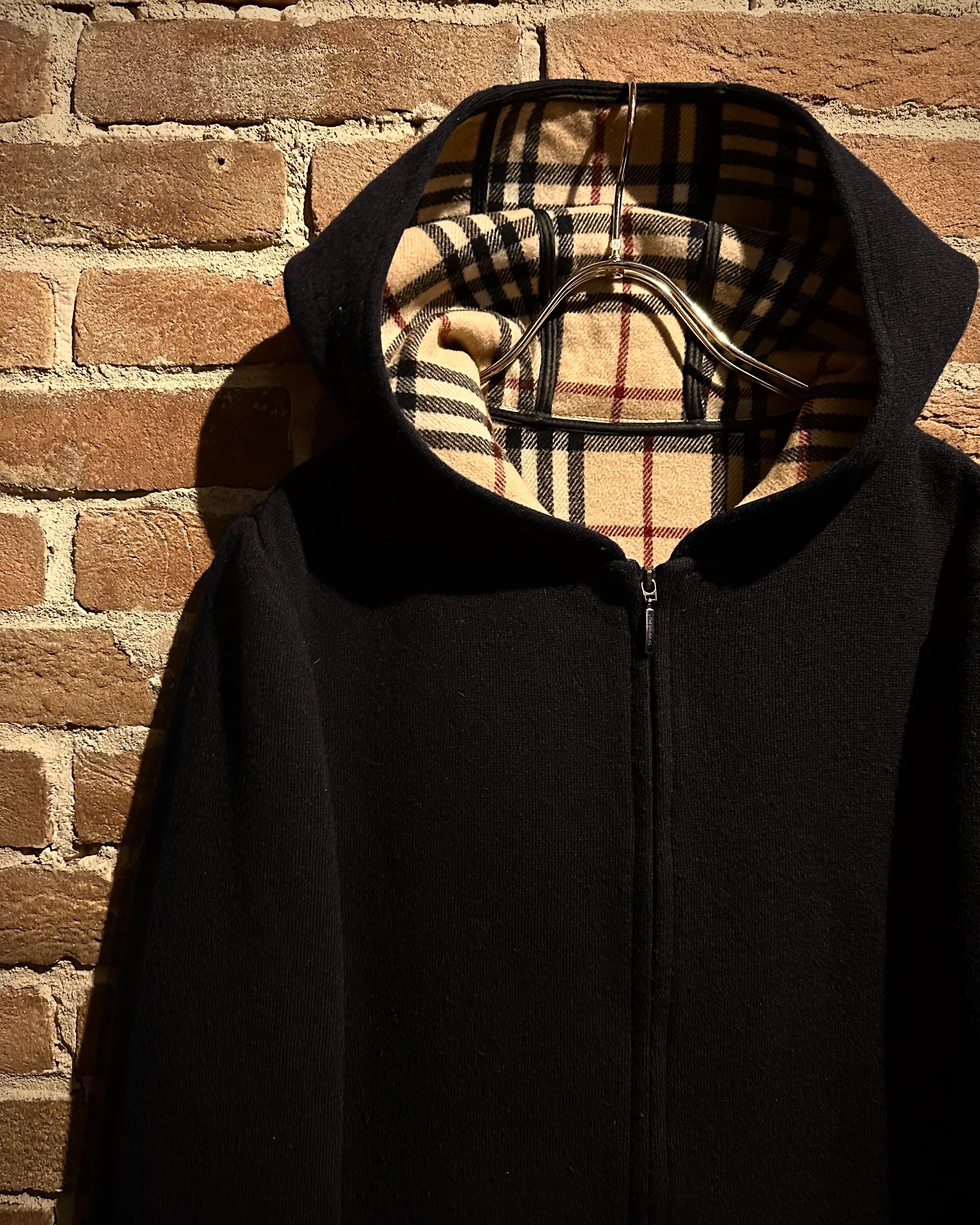Caka act3】“BURBERRY LONDON” Nova Check Lining Zip Up Hooded Wool
