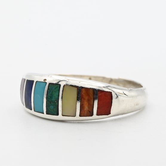 Multi Color Stone Inlay Rounded Design Ring #18.5 / Denmark