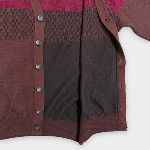 【Golden Bear】日本製 カーディガン 柄物 切替 柄ニット 羽織もの M ゴールデンベア ウール アクリル混合 古着