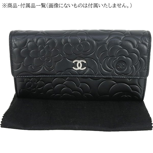 Used CHANEL シャネル 長財布 カメリア エンボス フラップウォレット