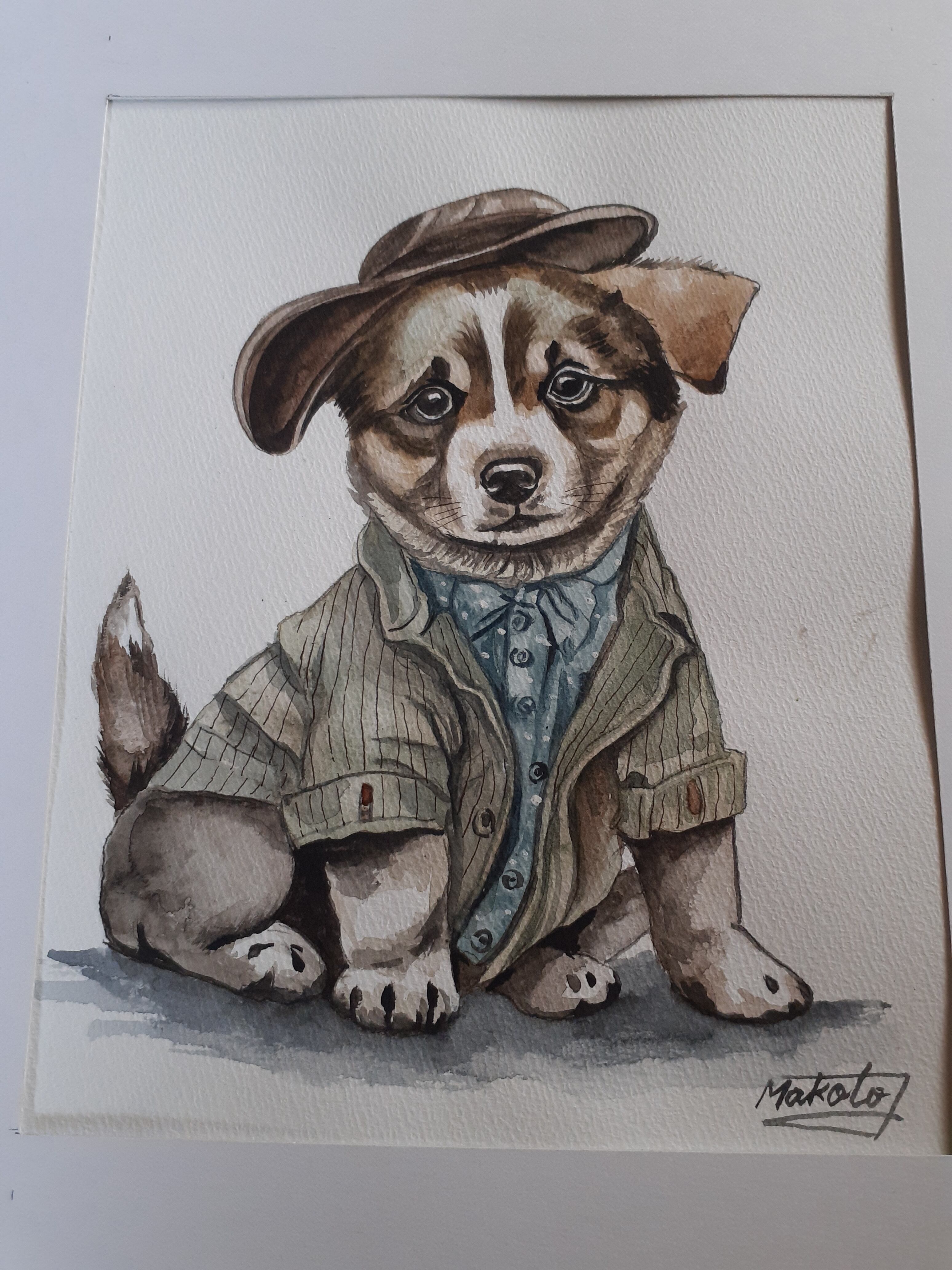水彩画 オシャレな子犬 | 工房 和み
