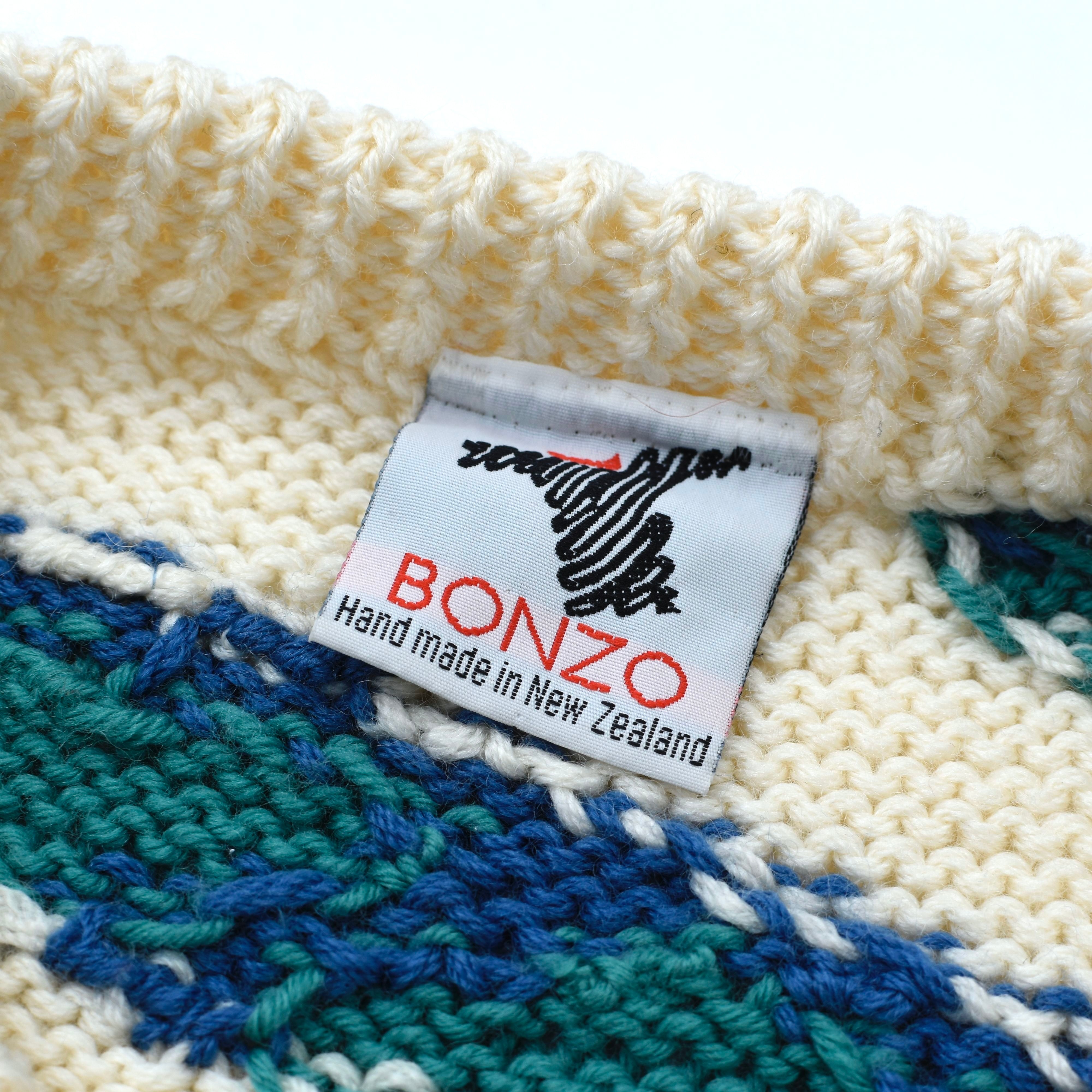 bonzo ニット セーター 肉厚 ハンドニット コアラ 総柄 大きいサイズ L