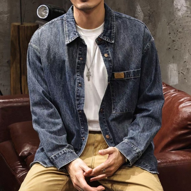 Single pocket vintage wash denim shirt