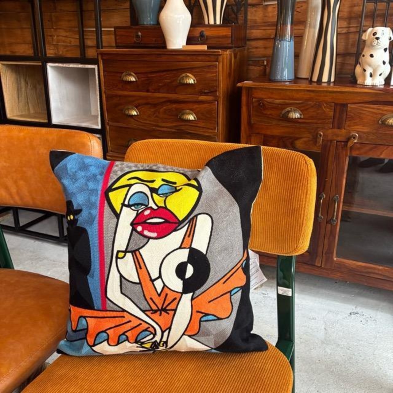 TOPANGA Homefurnishing Art Embroidery Cushion Cover, 45x45cm, F, Black, Cubist Embroidery　