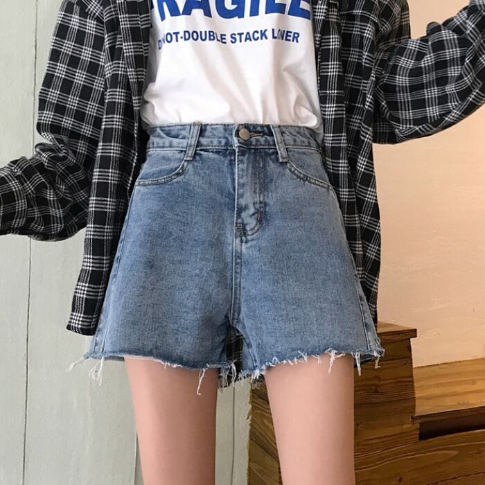 生のエッジデニムショーツ女性の2020年夏のハイウエストルーズワイルドワイドレッグパンツストレートパンツトレンドの新バージョン 1号婦人89136928638