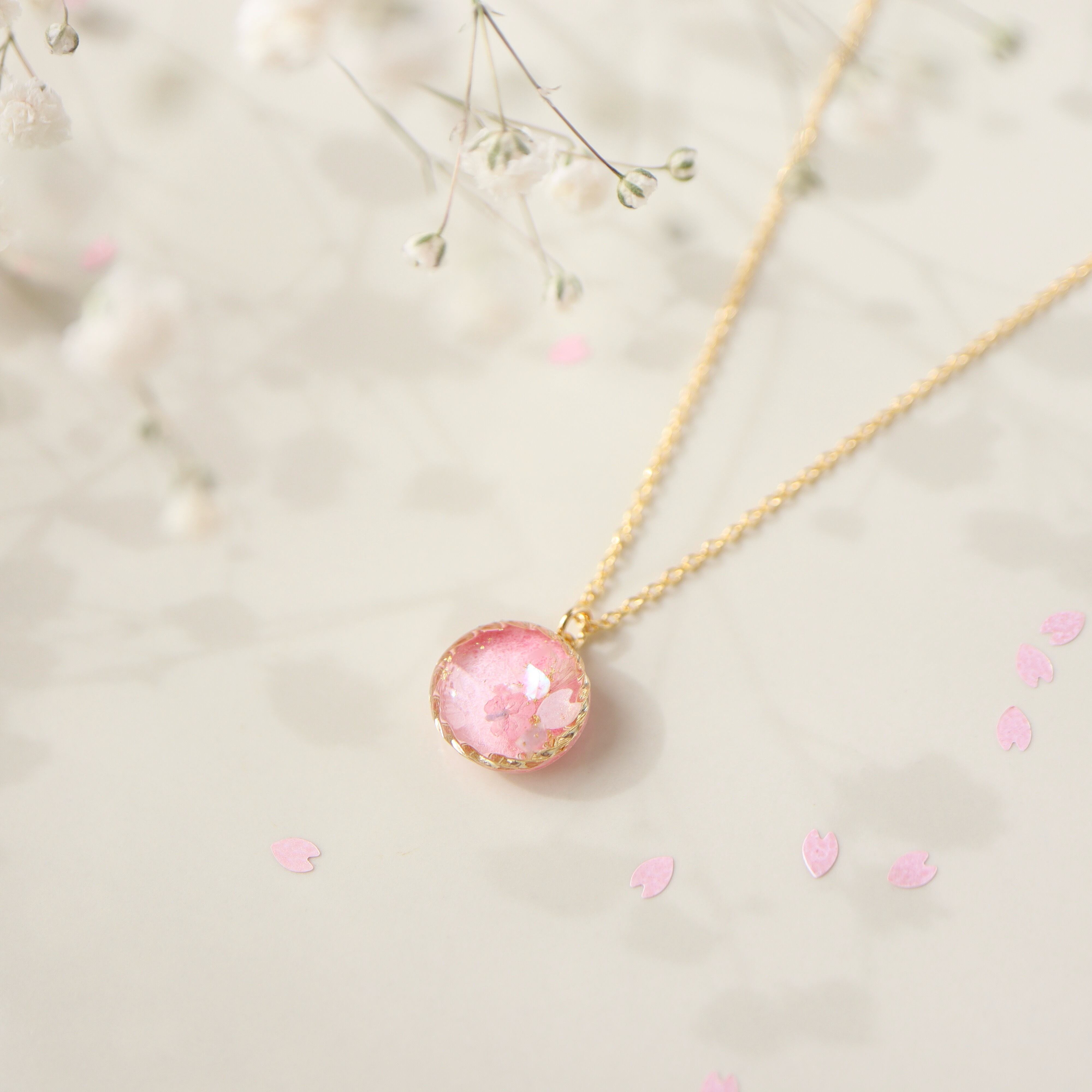 【ﾈｯｸﾚｽ】 1点もの＊和紙と水彩の彩り ~桜~