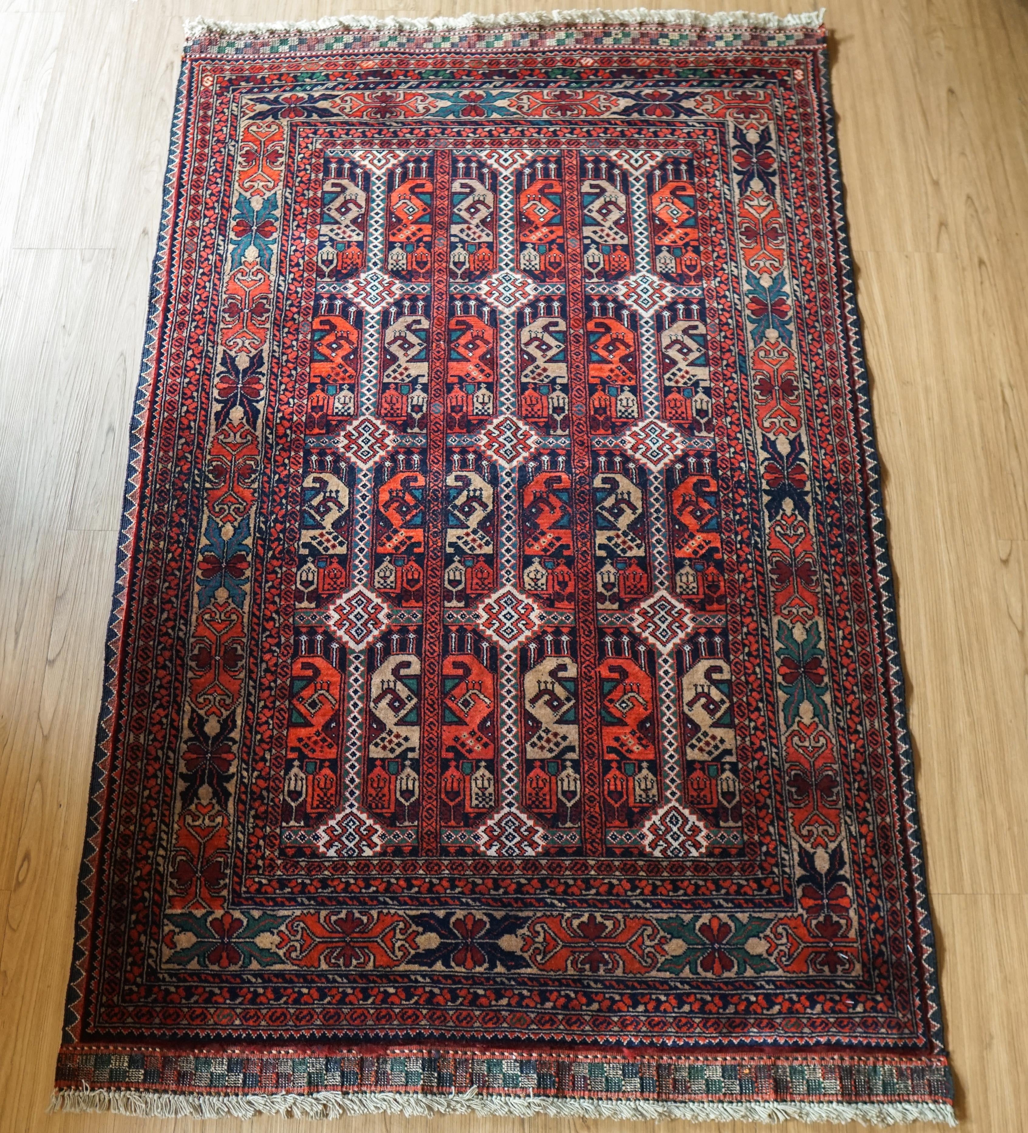 126×81cm アフガニスタン ガズニー ウール 手織り絨毯 トライバルラグ 126×81cm アフガニスタン ガズニー ウール 手織り絨毯 トライバルラグ