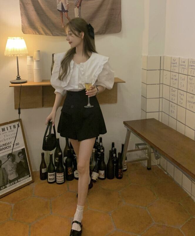 サマースリムスリーブシャツ ハイウェストウェストスカート 夏物 モンロー89260253115