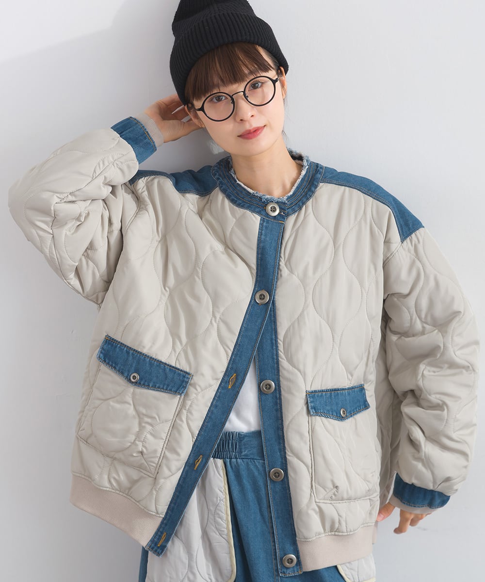 K53114 キルティング×8ozデニム異素材中わたジャケット / Quilted