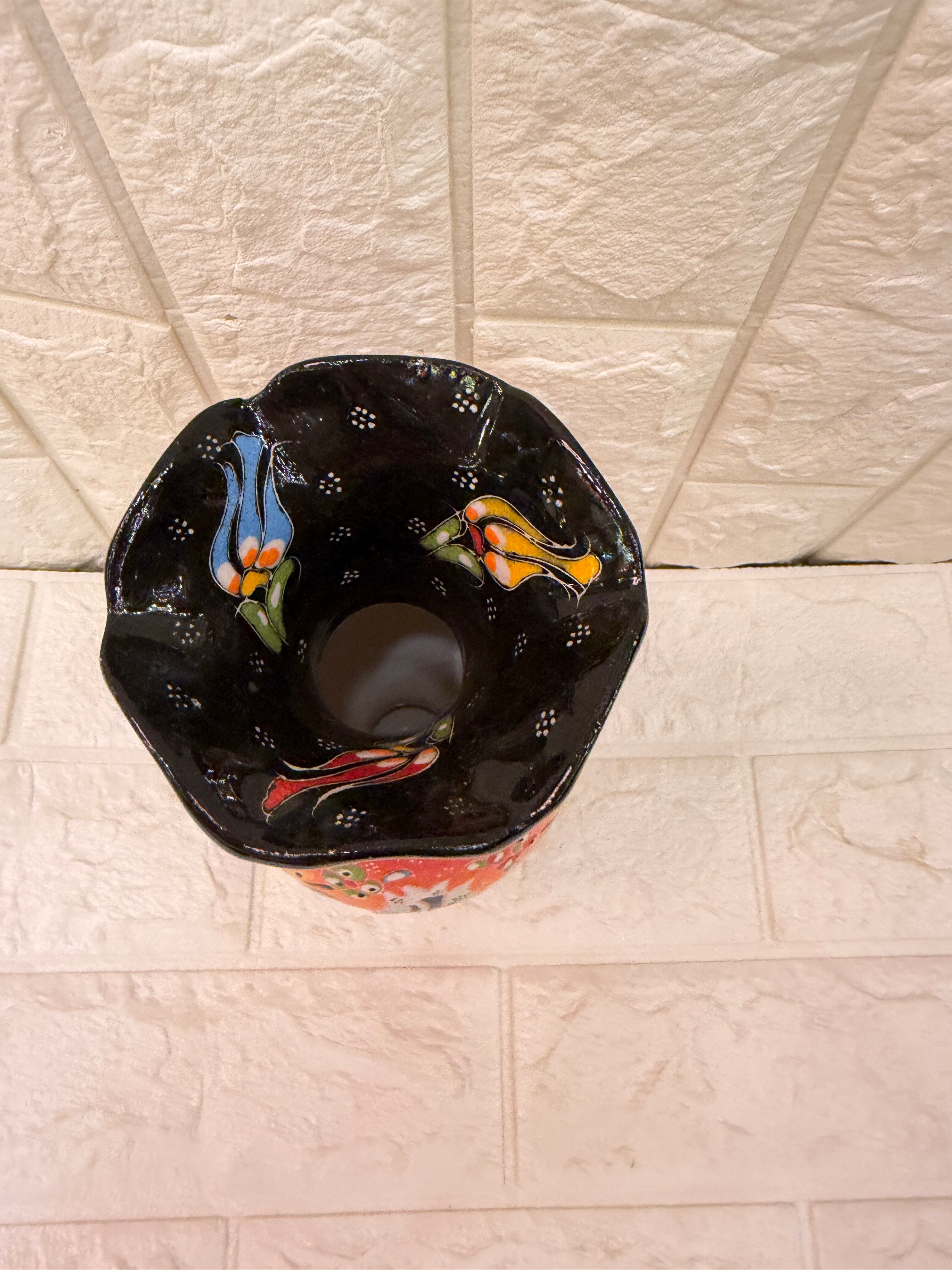 トルコ手描き陶器の飾り花瓶L オレンジ | zakurotokyo