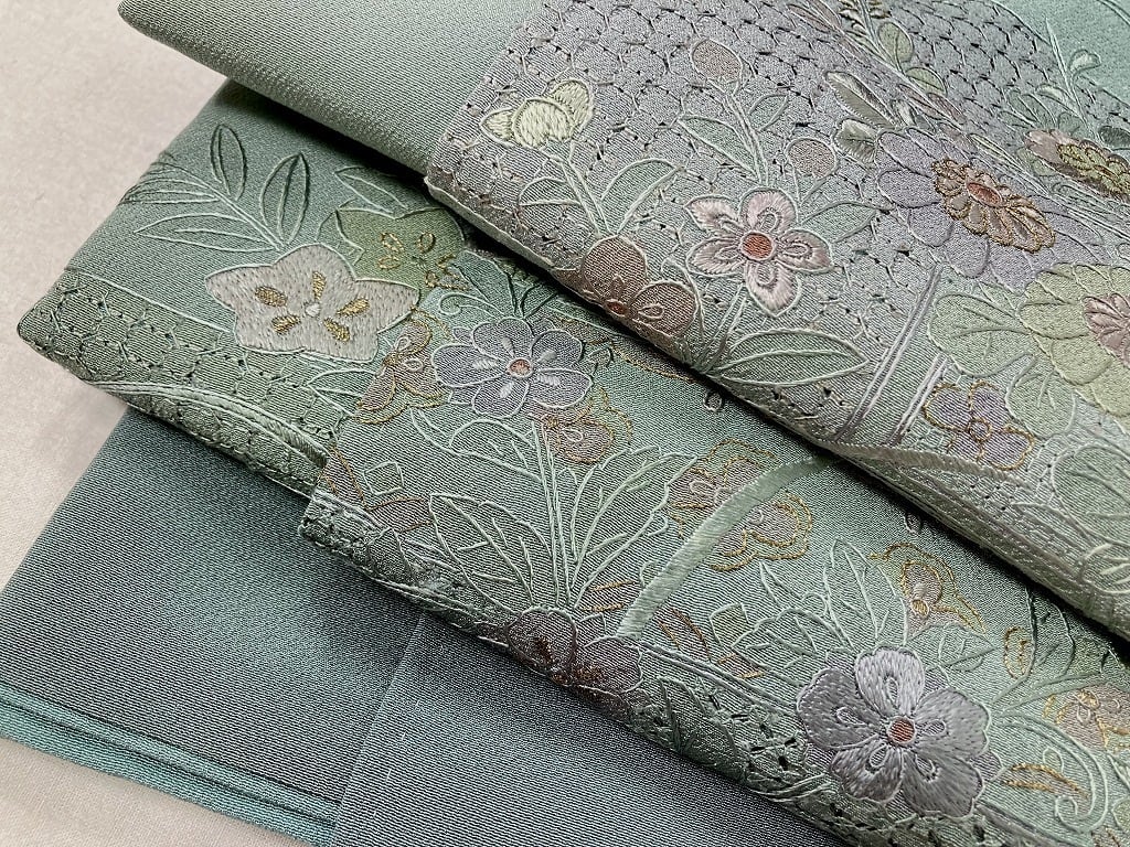 訪問着 着物 袷 蘇州刺繍 手刺繍 金糸 ぼかし染 裄62 Ｓ  sn605