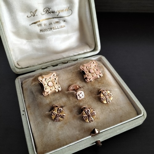 French Gold Cufflinks and Studs Set by Fix
