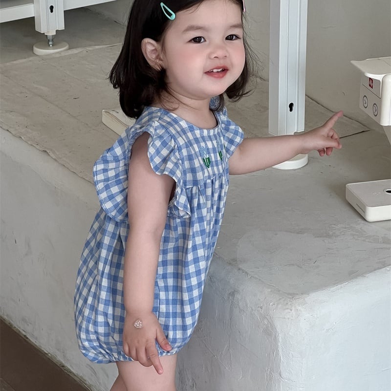 【BABY】夏新作 チェック柄・花柄ロンパース