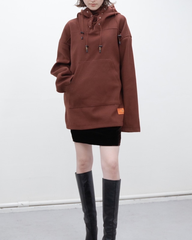 1990s oversized lace-up hoodie "Russet brown"