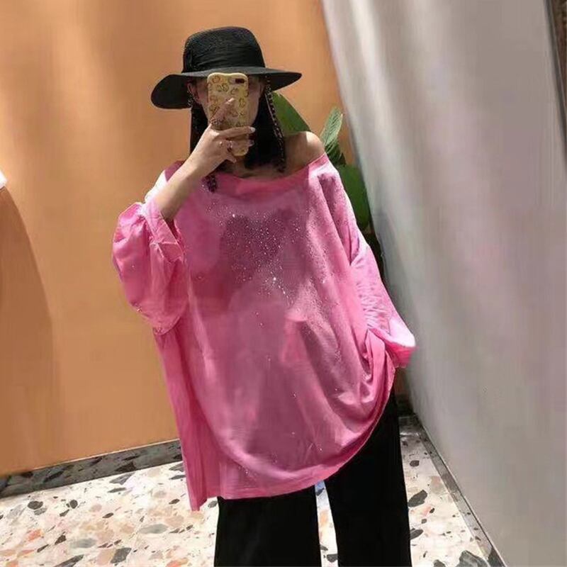 スプリングルーズTシャツ ロング 大きめサイズ 春物 ヨーロピアン ミックスインファッション66257309135