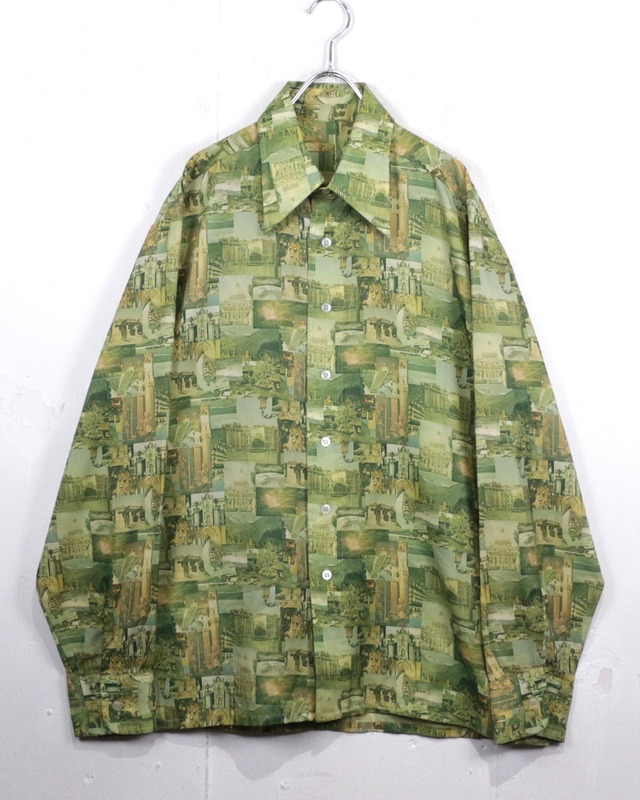 【Caka act2】70’s Multi Building Pattern Vintage L/S Shirt