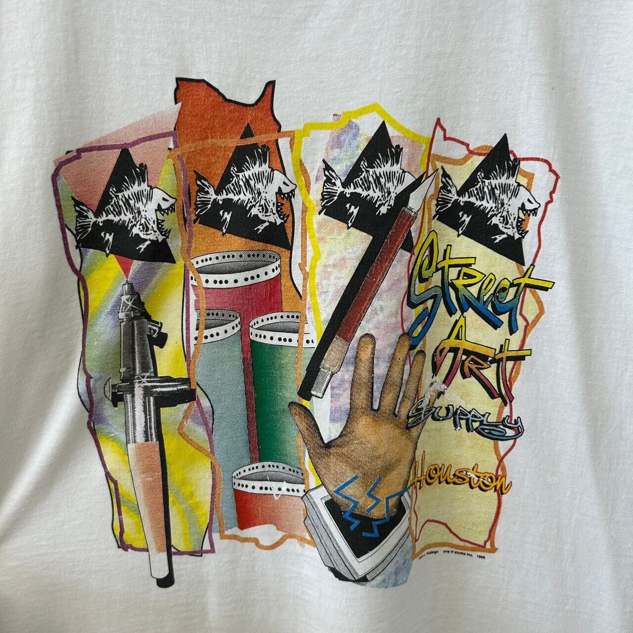 90s USA製 アート系 半袖Tシャツ シングルステッチ デザインプリント