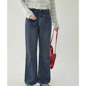 korean style high waist pocket loose fitting boot cut jeans