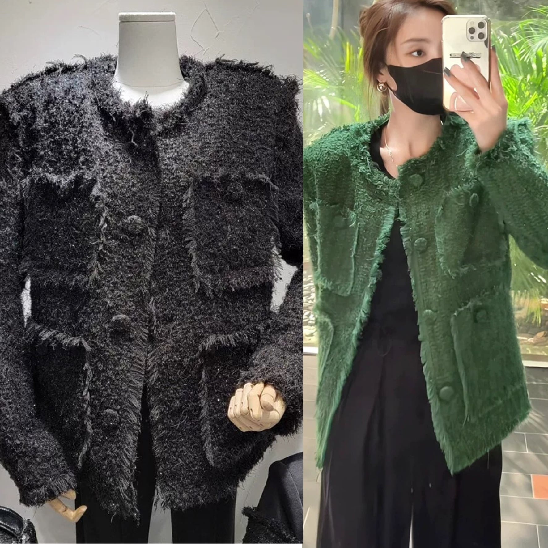 ☆サイズ ジャケット 緑 黒 ツイード エレガント コート アウター