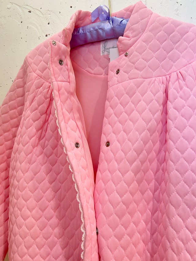 60's70's flower embroidery pink  quilting coat