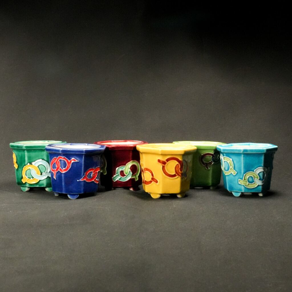 青花纏枝蓮六方鉢盆栽 工芸品 美術品 置物 10点限定】盆栽Q 5周年記念・特別制作鉢「狐狸鉢」水色（陶愛 作