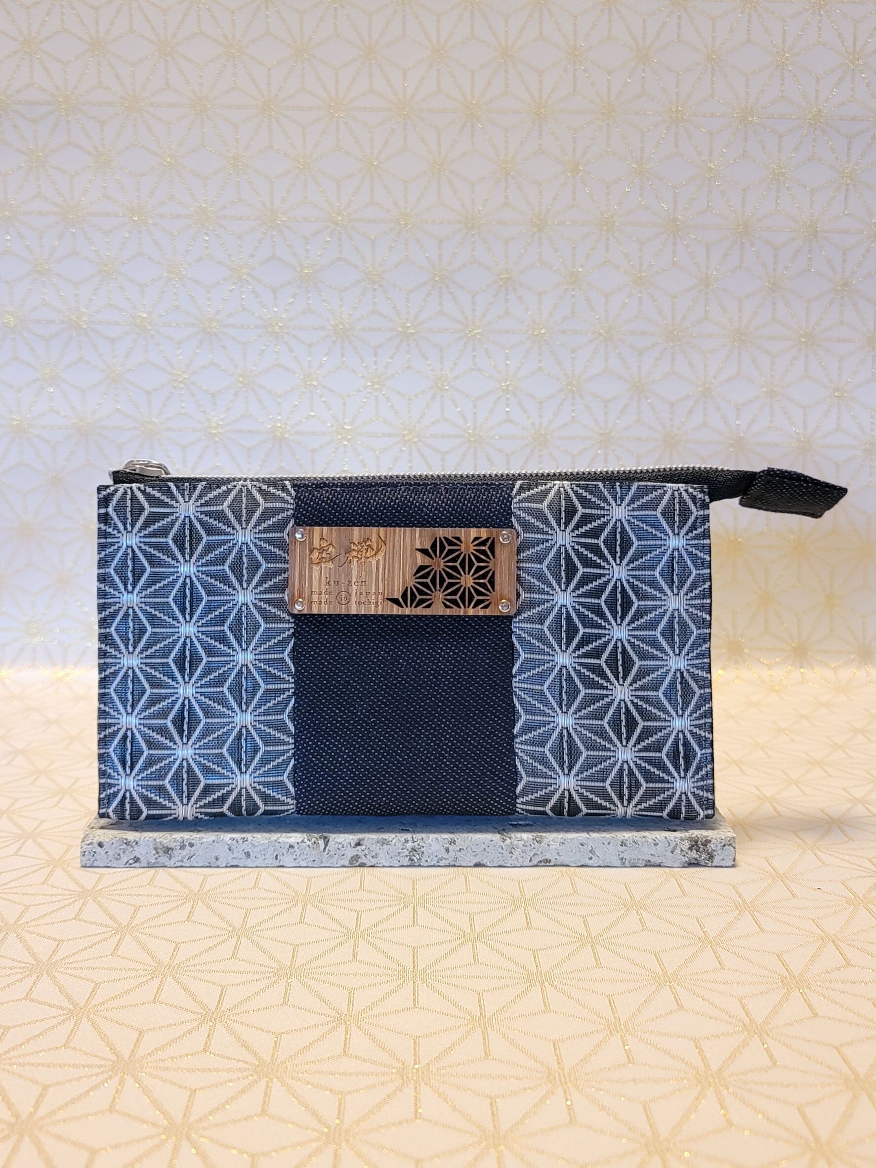 麻の葉文様「デニム」2点セット（トートバッグ、財布）※ミニがま口付