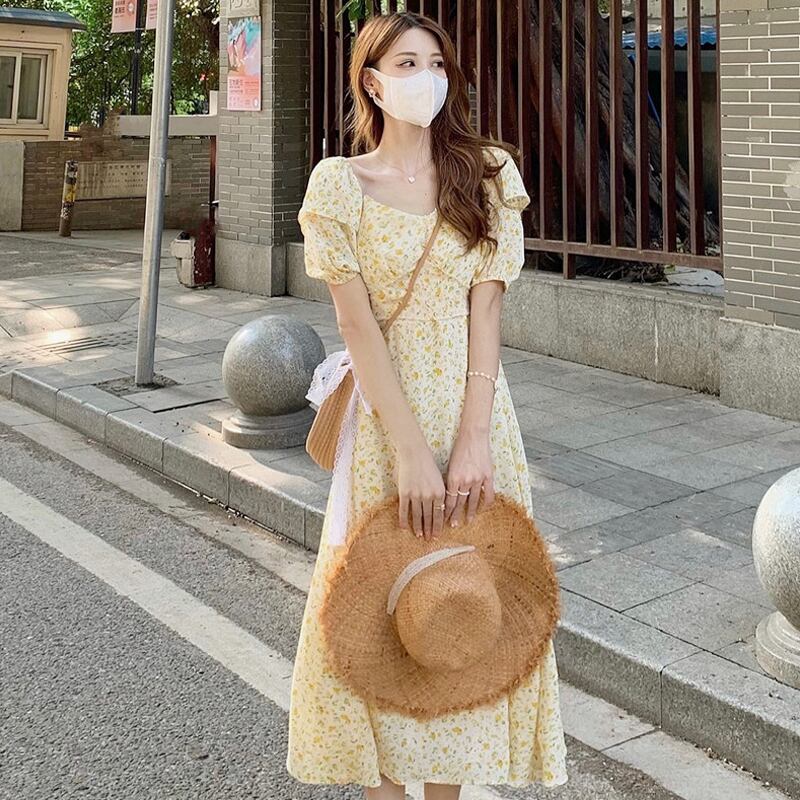 スリーブフローラルドレス サマーウェストロングスカート 夏物 花柄 スーパーモール37283325996