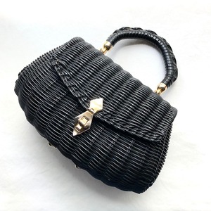 Vintage Crown Lewis Black Coated Wicker Hand Bag / ブラックカゴハンドバッグ　