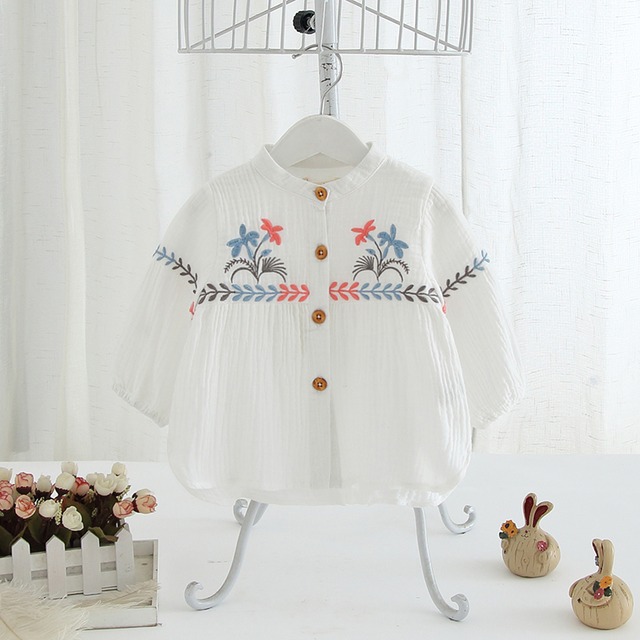 刺繍入りシフォンの長袖チュニック(ホワイト)