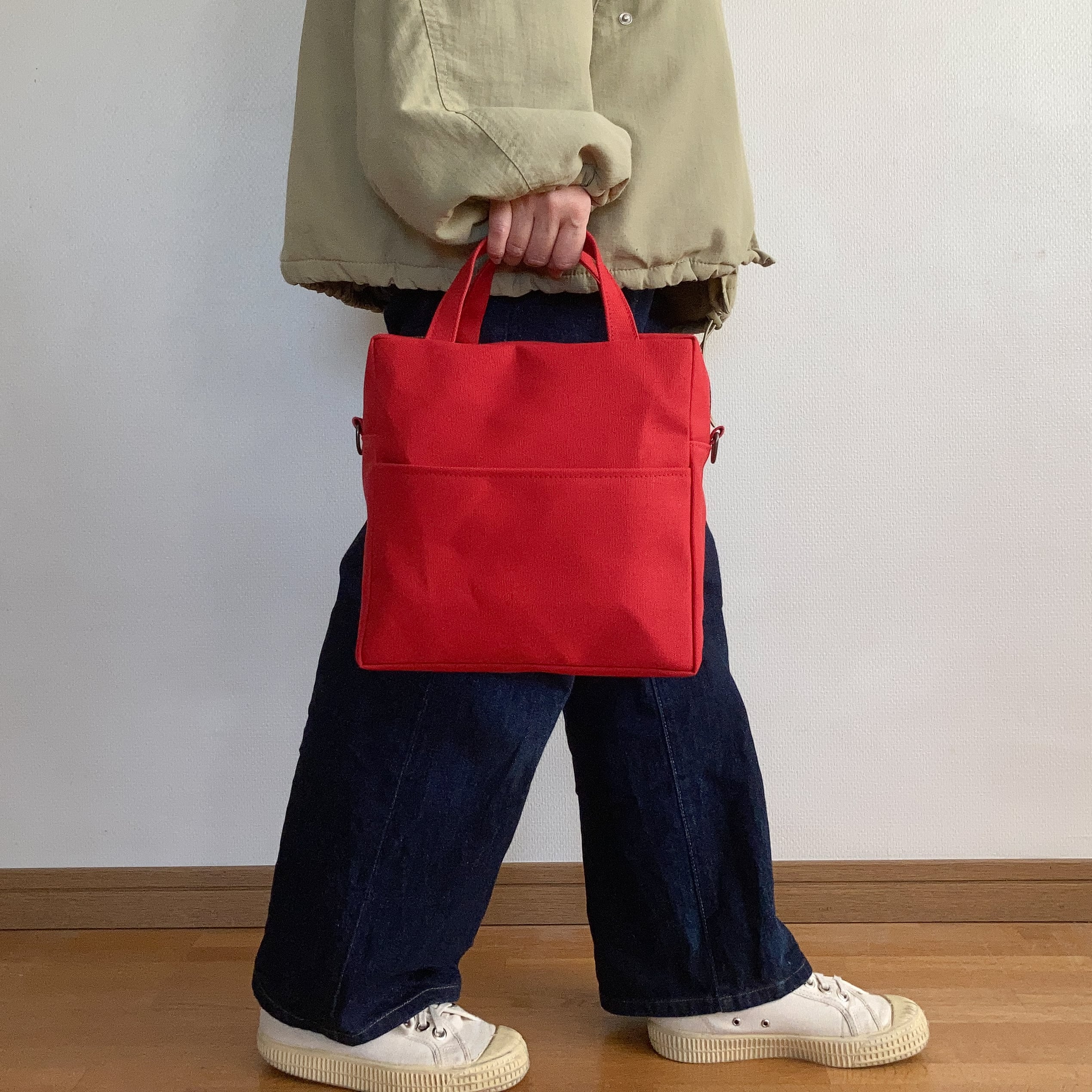 スクエア2wayトート S 赤 / 8号帆布 | aoya bags | シンプルで少し