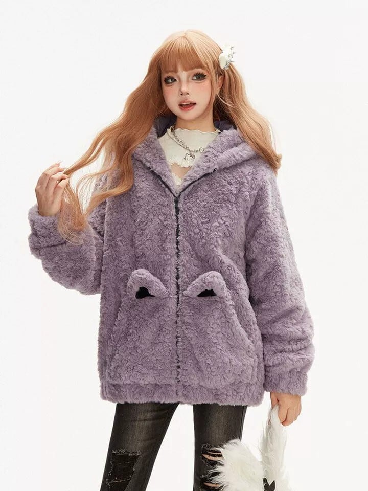 Myurina 猫耳もこもこファーブルゾン 地雷系アウター フリースパーカー