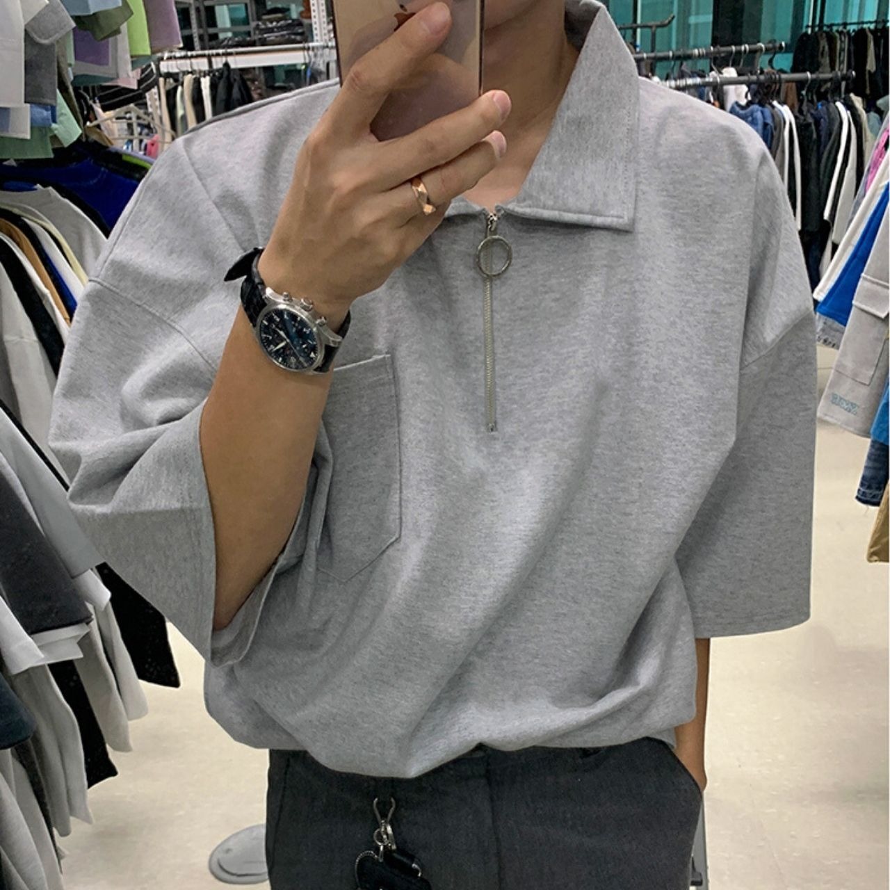 ハーフジップルーズTシャツ　MT0080440