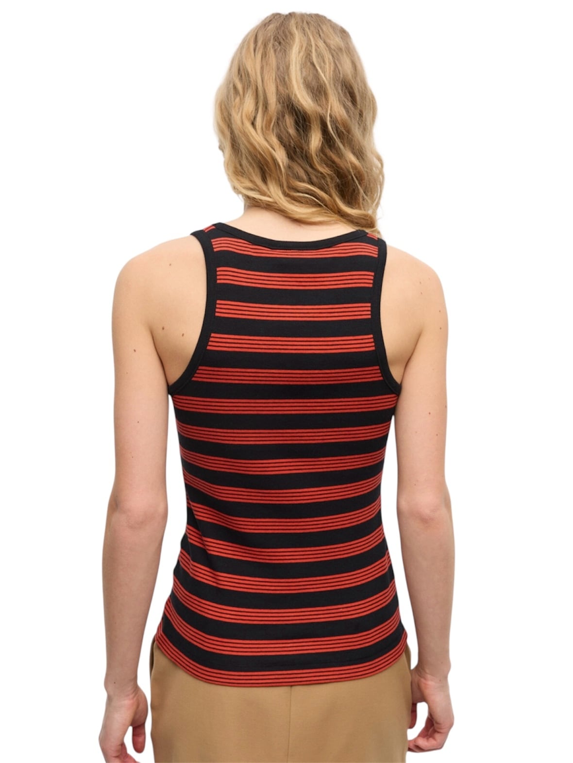 25AW】GANNI ガニー / Red Striped Soft Cotton Rib Tank Top / タンク