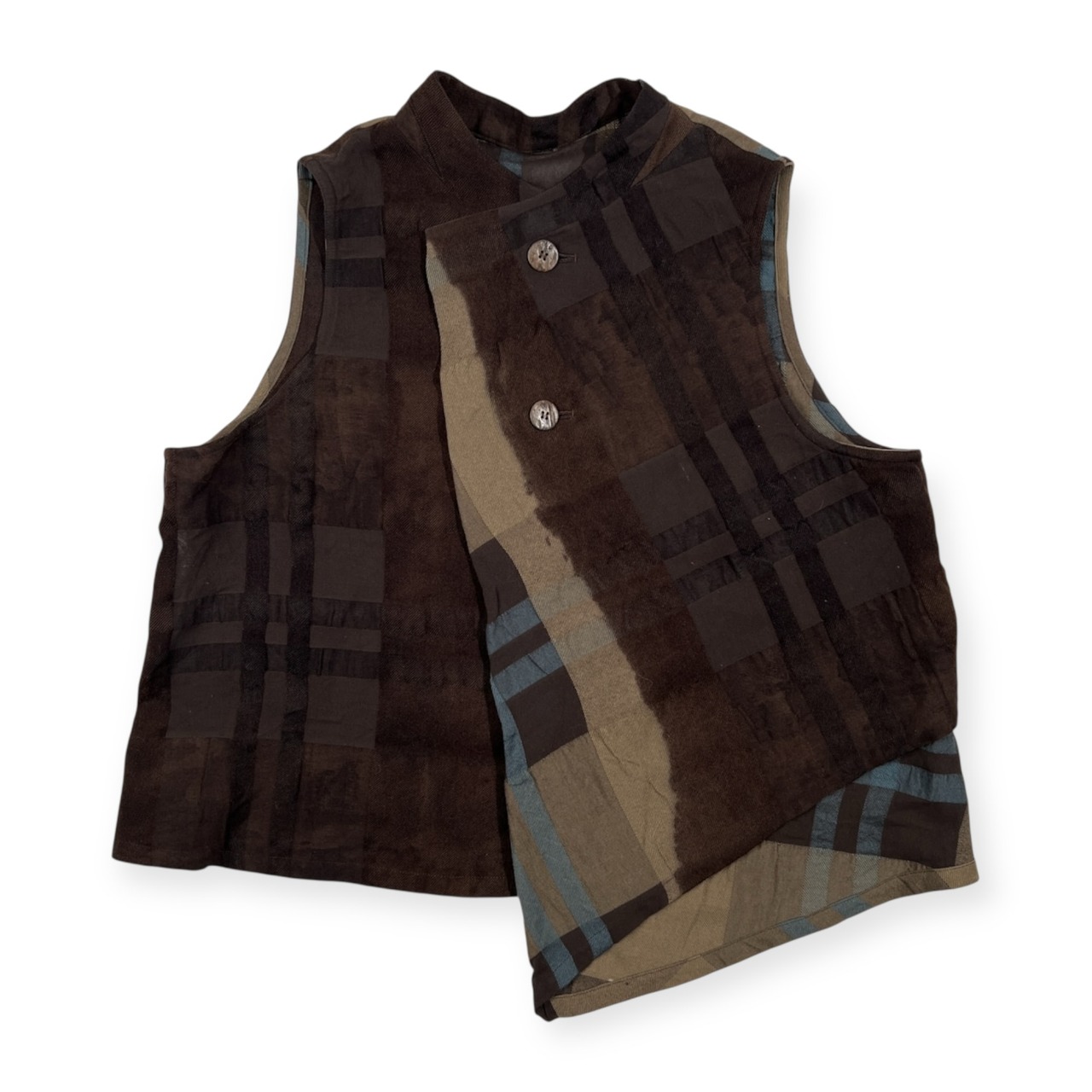 上下セット 慈雨 ジウ センソユニコ チェック柄 セットアップ ベスト & ウール スカート サイズ 40 /ダークブラウン/日本製