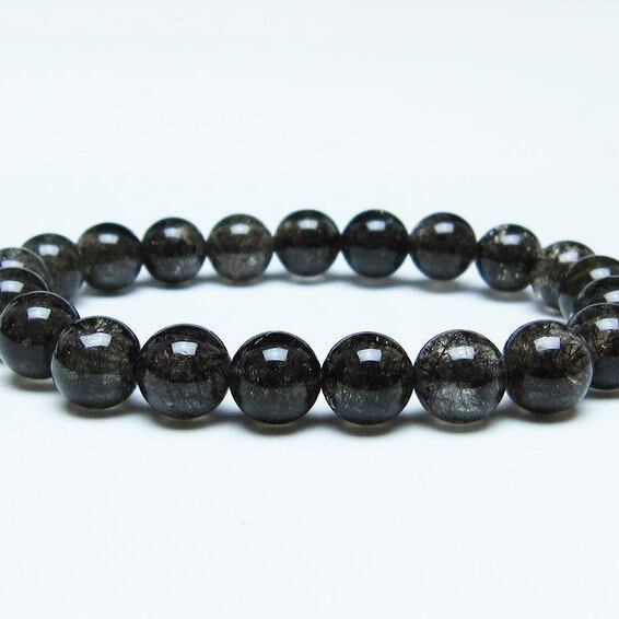 ブラックルチルクォーツ ブレスレット 9mm ブラックトルマリン トルマリネイテッドクォーツ 一点物 メール便可 [M便 1/10] 111-47134