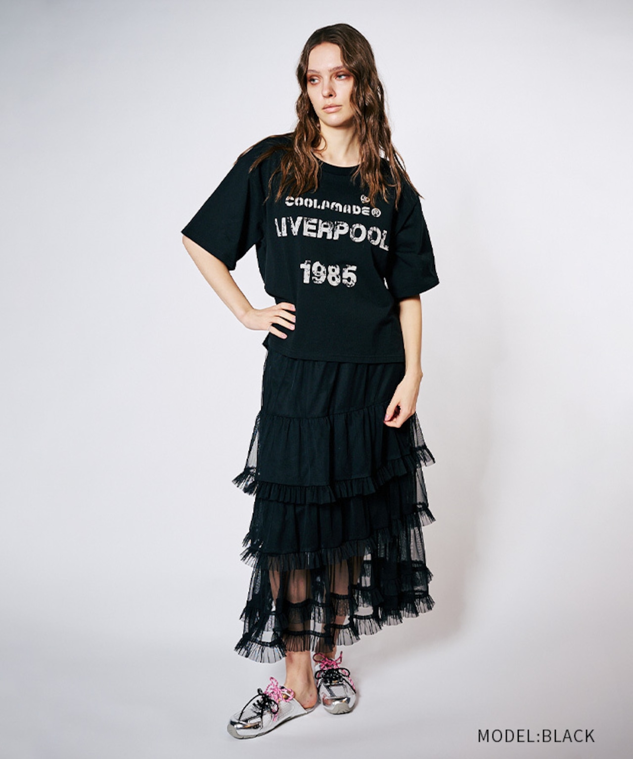 COOLAヴィンテージプリントクロップドTシャツ (BLACK)　CQ-48137