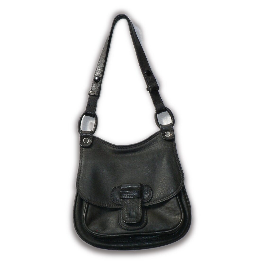 70s~80s】vintage black leather shoulder bag 