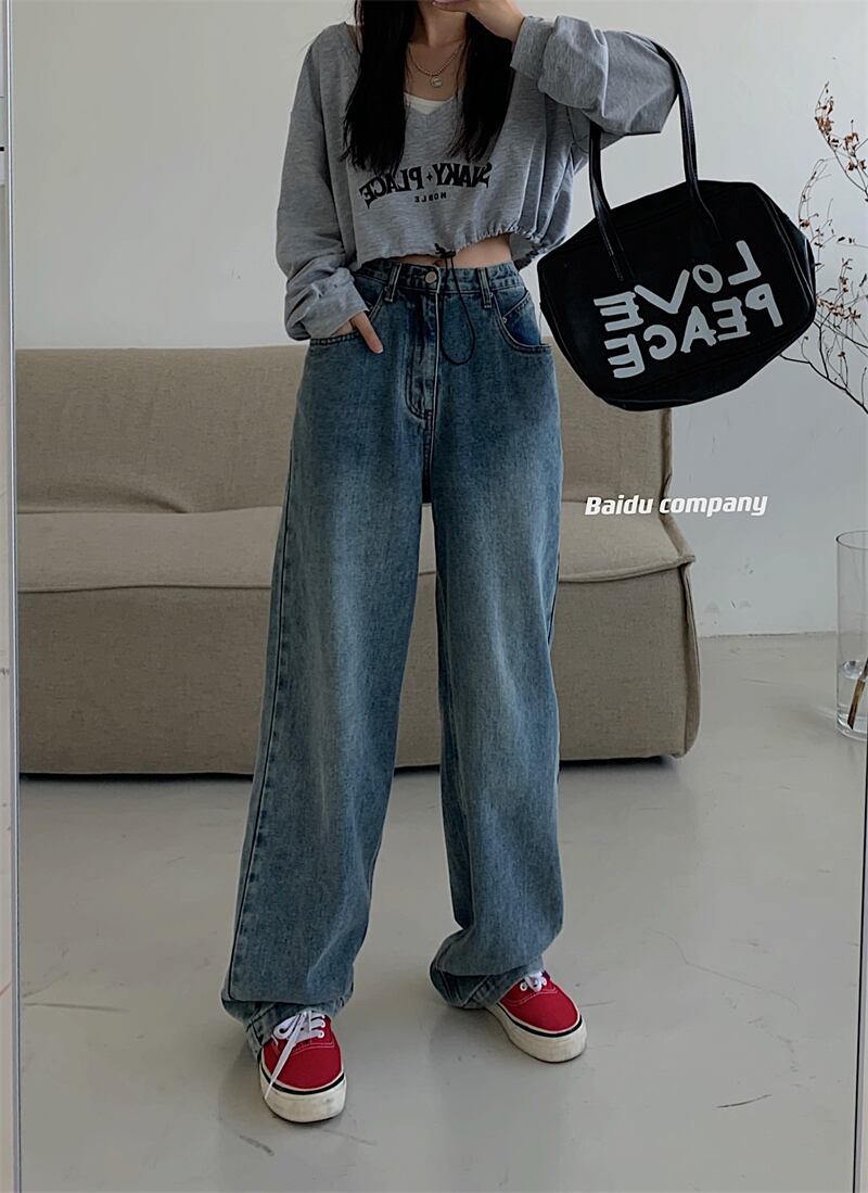 ウェストスリムジーンズ スプリングオータムスタンダードルーズパンツ レトロ 春物 秋物 モンロー57127013885