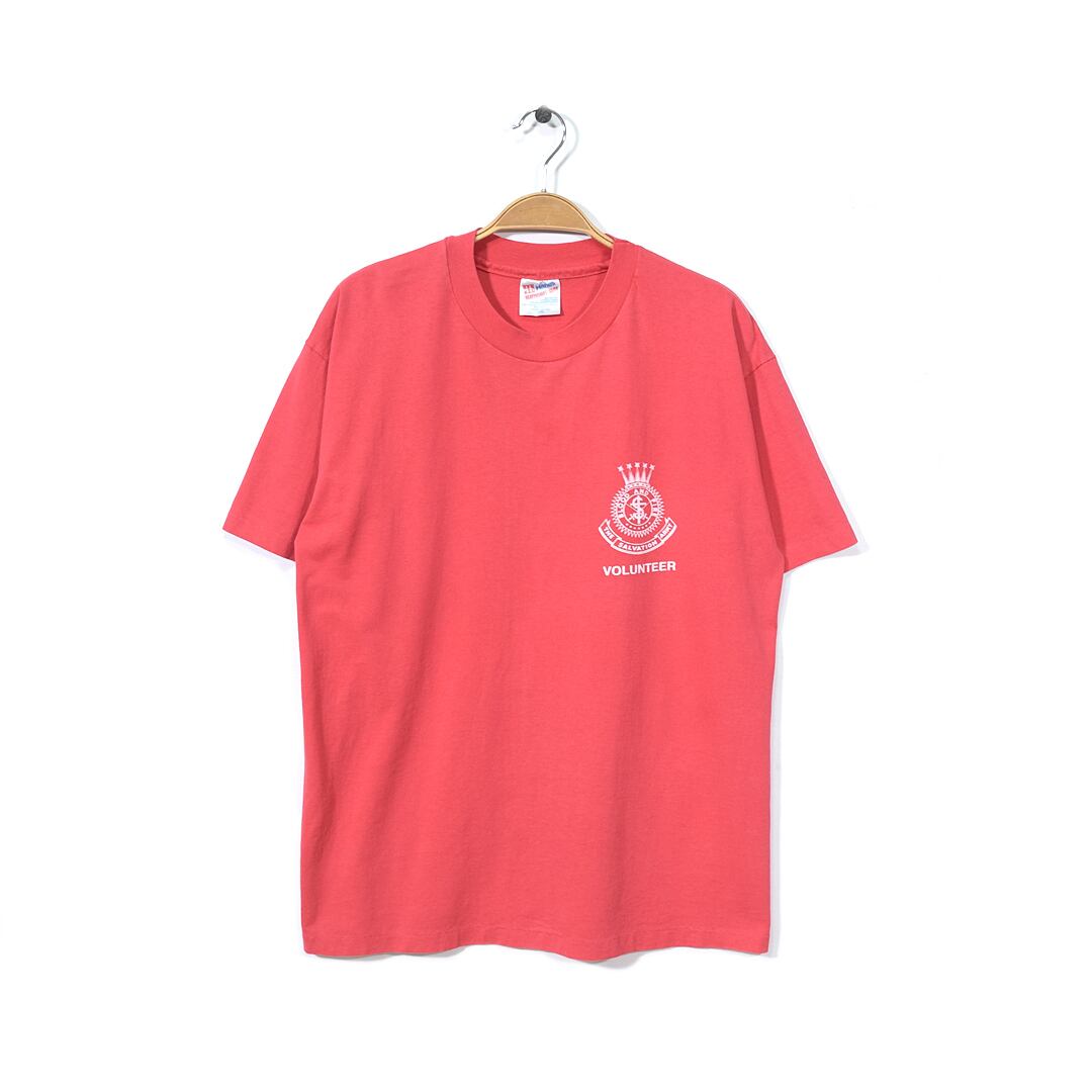 80s 90s ヘインズ USA製 ヴィンテージ Tシャツ SALVATION ARMY 袖裾シングル 赤 レッド アメカジ HANES サイズL 古着 @BZ0100