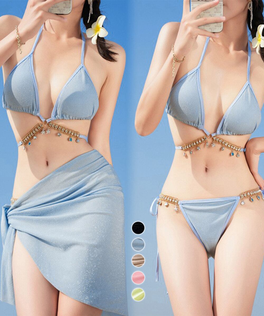 ビジュー付き リゾート水着 ビキニ セクシー 水着3点セット レディース
