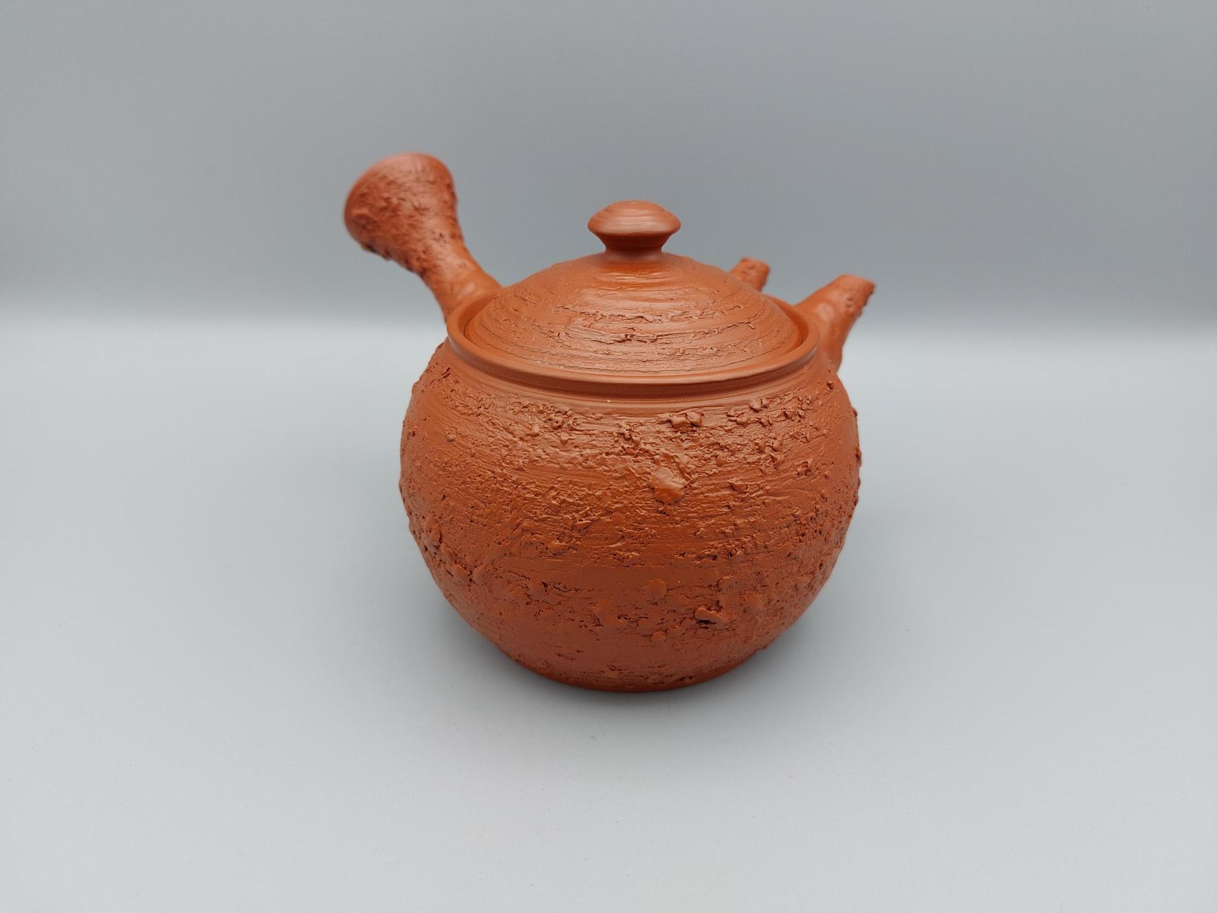 伯勇造/常滑陶工/朱泥/手捻/分福茶釜狸摘み/急須/茶注 管理915-⑫ 