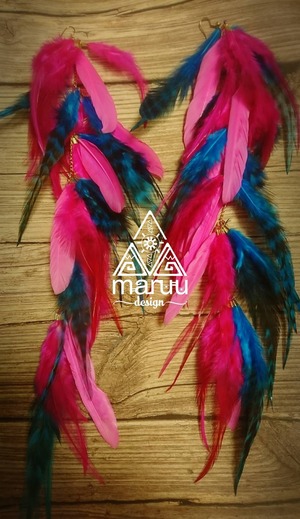 Pink×Bluer Long Feather earrings