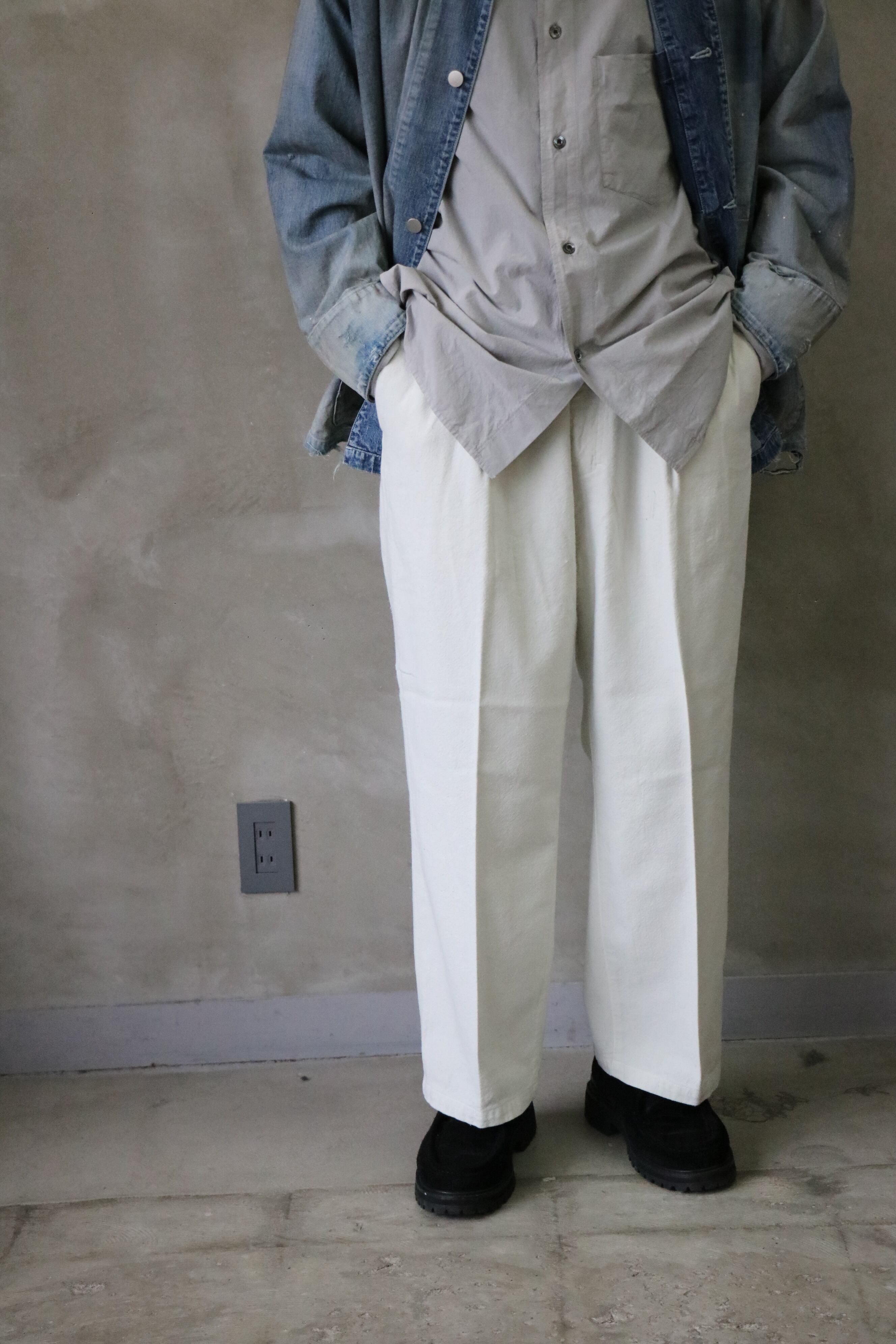 25SS ANCELLMアンセルム CUT STRIPE EASY SLACKS