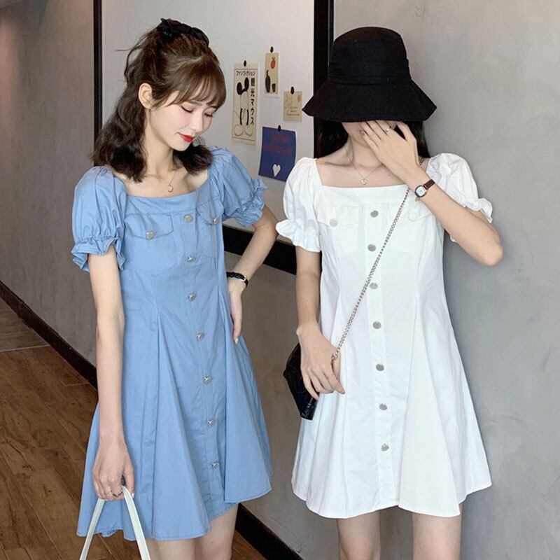 スタイルドレス サマーカラーレーススリーブウェスト薄手スカート 夏物 スクウェア 萌量不足46510433391