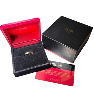 vintage CELINE k18 gold logo band ring set with Diamond & Ruby